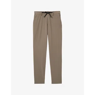 Reiss Mens Taupe Brown Split Drawstring-waist Straight-leg Stretch-woven Trousers
