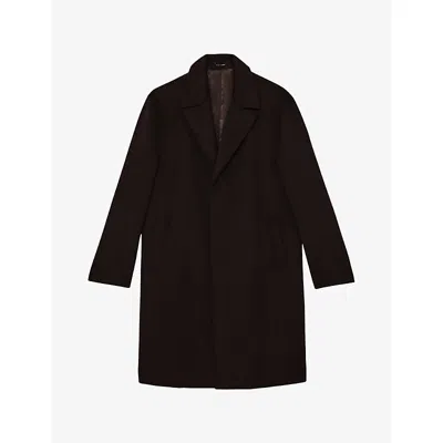 Reiss Mens Dark Brown Squire Single-breasted Wool-blend Overcoat Xl