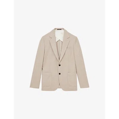 Reiss Mens Stack Single-breasted Wool-blend Blazer Oatmeal