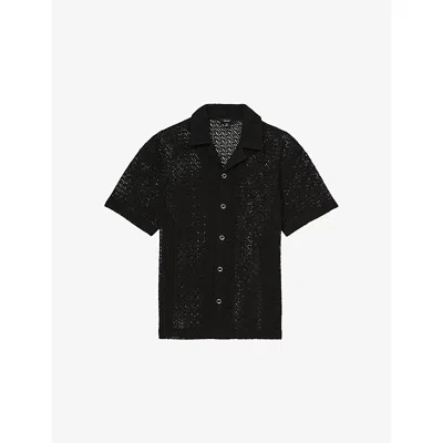 Reiss Mens Sterling Crocheted Cotton-blend Shirt Black