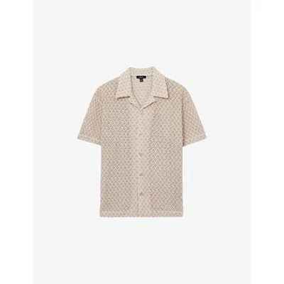 Reiss Mens Sterling Crocheted Cotton-blend Shirt Oatmeal Xl