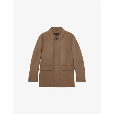 Reiss Mens Brown Tamworth Button-up Double-face Wool-blend Jacket Xl