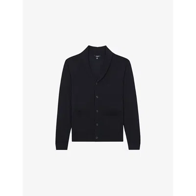 Reiss Mens Taunton Shawl-collar Knitted Wool Cardigan Navy