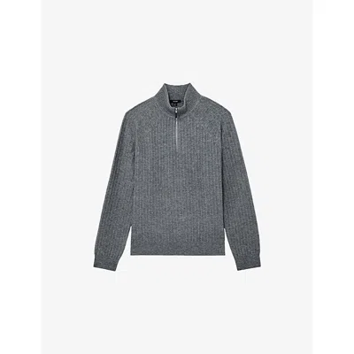 Reiss Mens Grey Melange Textured Half-zip Stretch-woven Jumper In Pattern