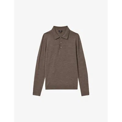 Reiss Mens Trafford Button-neck Slim-fit Wool Jumper Dark Brown Mela In Dark Brown Mela