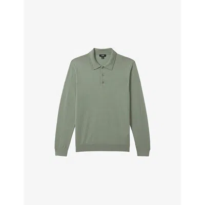 Reiss Mens  Trafford Long-sleeved Wool Polo Shirt In Herb Green