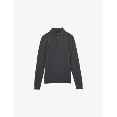 Reiss Mens Derby Grey Marl Trafford Polo-collar Slim-fit Wool Jumper In Gray