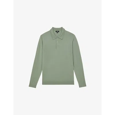 REISS MENS HARPER GREEN TRAFFORD REGULAR-FIT LONG-SLEEVE MERINO-WOOL POLO