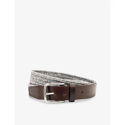 Reiss Mens Soft Grey Welling Leather-tab Woven Belt In Gray