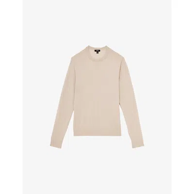 REISS MENS BEIGE WESSEX CREWNECK WOOL JUMPER XL
