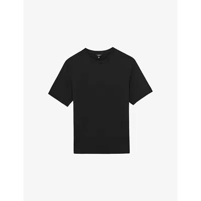 Reiss Mens Black Wick Crewneck Short-sleeve Stretch-woven T-shirt In Blue