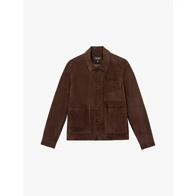 Reiss Womens Chocolate Brown Wilstead Patch-pocket Suede Jacket