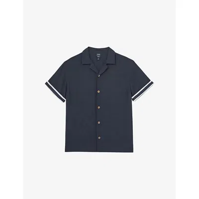 Reiss Mens Navy  X Ché Valbonne Stripe-cuff Woven Shirt Xs