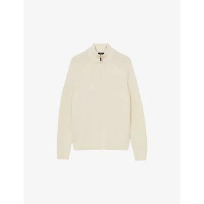 Reiss Mens Roberts Seam-detail Half-zip Wool Knitted Jumper White