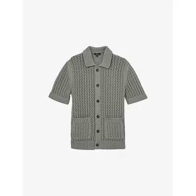 Reiss Mens Amir Crocheted Cotton-blend Shirt Sage Green Xl