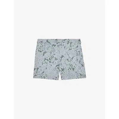 Reiss Sage Green Fallow Paisley-print Side-adjuster Swim Shorts In Multi