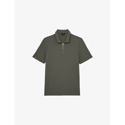 Reiss Mens Sage Green Forno Zip-up Woven Polo Shirt