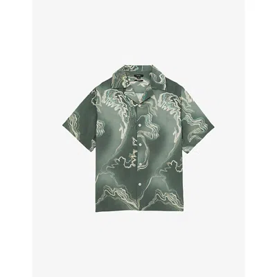 Reiss Mens Marble Cuban-collar Relaxed-fit Woven Shirt Sage Green