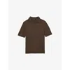 Reiss Mens Sage Green Melange Duchie Knitted Wool Polo Shirt In Brown
