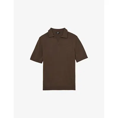 Reiss Mens Sage Green Melange Duchie Knitted Wool Polo Shirt In Brown