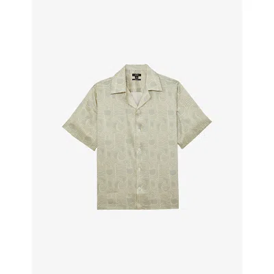 Reiss Mens Sage Green Waver Wave-pattern Woven Shirt Xl