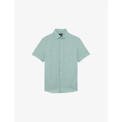 Reiss Mens Sage Melange Holiday Short-sleeve Linen Shirt In Green