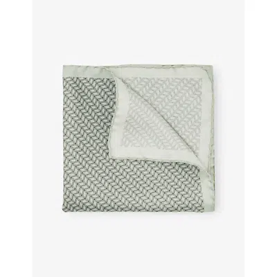 Reiss Mens Sage Ottavio Graphic-print Silk Pocket Squar In Green