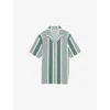Reiss Mens Striped Short-sleeved Stretch-woven Shirt Sage White