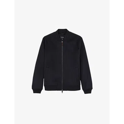 REISS MENS NAVY SHARLAN BRUSHED WOOL-BLEND BOMBER JACKET XS
