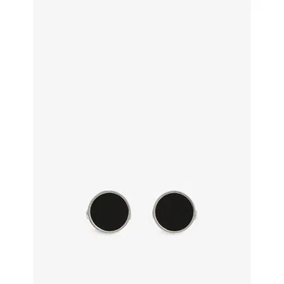 Reiss Mens Silver Onyx Ardley Onyx Metal Cufflinks In Black