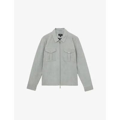 Reiss Mens Soft Blue Belle Zip-through Suede Shirt Jacket