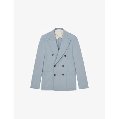 Reiss Mens Belmont Double-breasted Stretch-woven Blazer Soft Blue