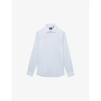 Reiss Mens  Bishopsgate Long-sleeved Cotton-blend Shirt In Blue