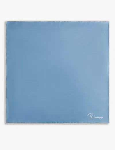 Reiss Mens Soft Blue Ceremony Logo-print Silk Pocket Square
