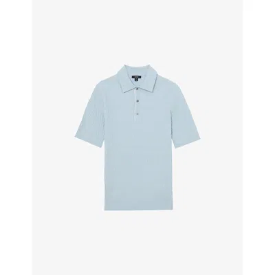Reiss Mens Soft Blue Era Half-button Textured-knit Polo