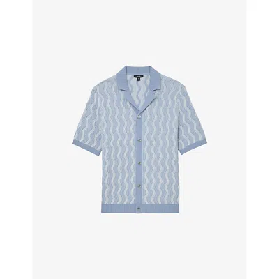 Reiss Mens Soft Blue Johnny Wave-pattern Knitted Shirt