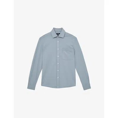 Reiss Mens Soft Blue Kappo Patch-pocket Stretch-cotton Overshirt