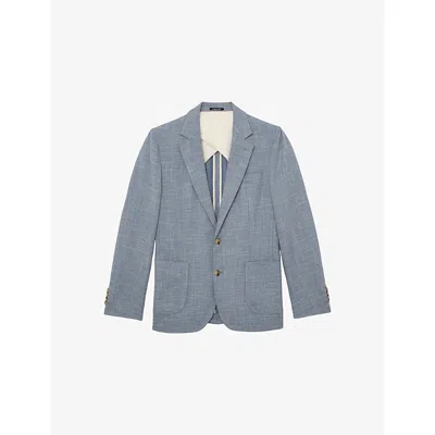 Reiss Mens Soft Blue Manci Single-breasted Woven Blazer