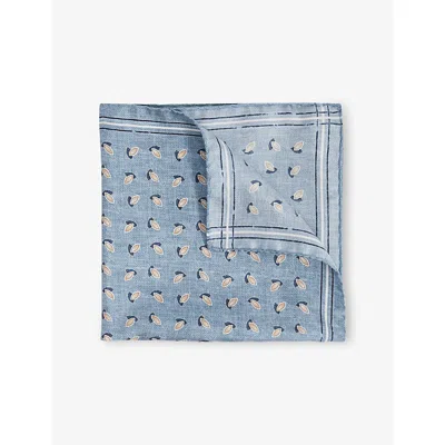 Reiss Mens Soft Blue Melange Enrico Graphic-print Silk Pocket Squar