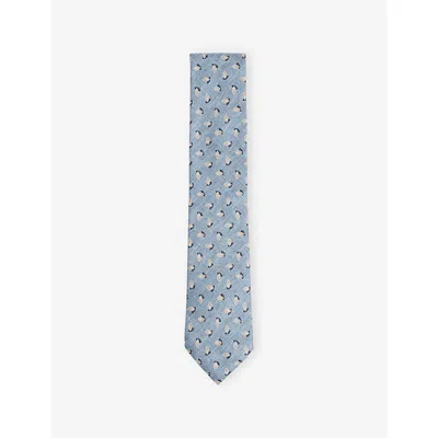 Reiss Mens  Leone Geo-pattern Silk T In Soft Blue Melange