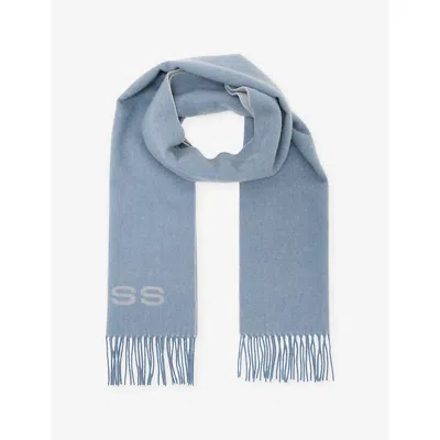 Reiss Mens Soft Blue Picton Logo Wool And Cashmere-blend Scarf