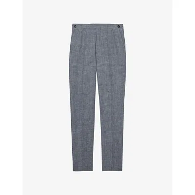 Reiss Mens Reef Slim-fit Straight-leg Checked Linen Trousers Soft Blue In Gray