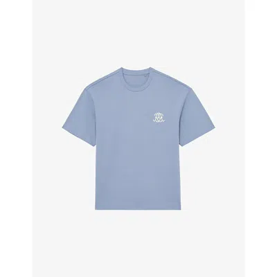 Reiss Mens Soft Blue Walton Monogram Butter-print Cotton-jersey T-shirt