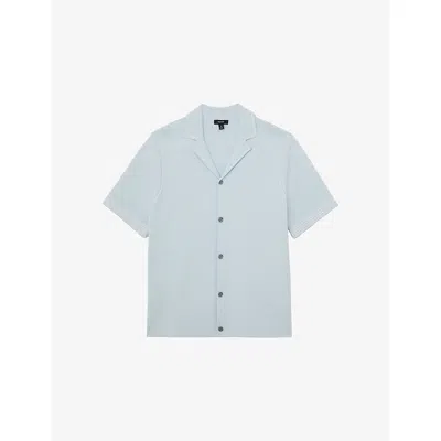 Reiss Mens Soft Blue Wandsworth Short-sleeved Knitted Shirt Xl