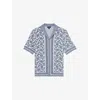 Reiss Mens Edmonds Geometric-pattern Towelling Shirt Soft Blue White