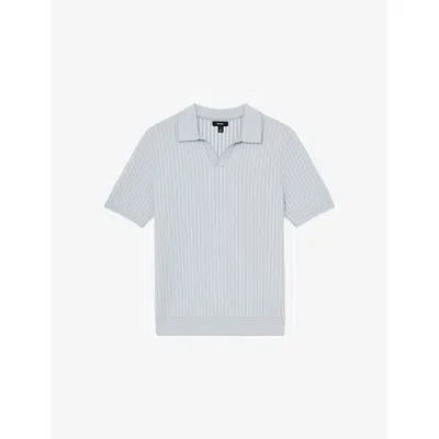 Reiss Mens Lancaster Ribbed Knitted Polo Shirt Soft Blue White Xxl