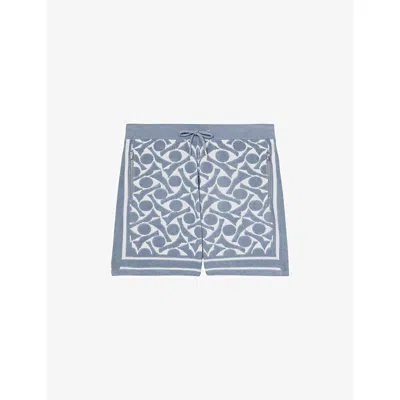 Reiss Mens Vounder Geometric-pattern Towelling Shorts Soft Blue White