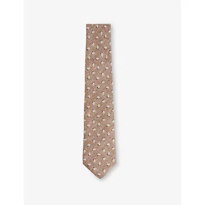 Reiss Mens  Leone Geo-pattern Silk T In Soft Brown Melange