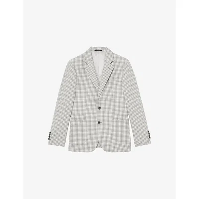 Reiss Mens Soft Grey Canty Houndstooth Single-breasted Stretch-woven Blazer In Gray