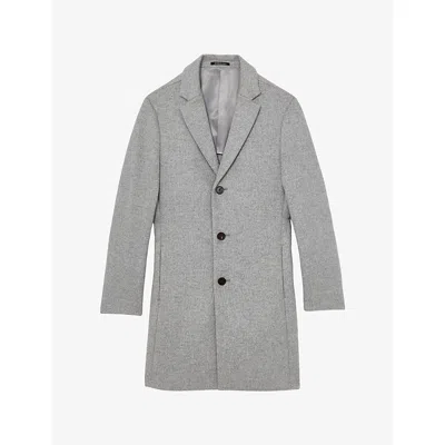 Reiss Mens Soft Grey Gable Single-breasted Wool-blend Overcoat Xl In Gray